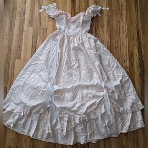 Vtg 80s Gunne Sax Striped Pink Southern Belle Gown Size 10 Bows Ruffles Layered